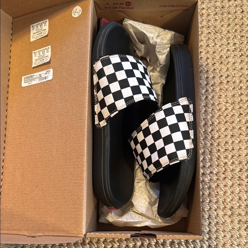 Vans La Costa Checkered Slide-On Sandals - Black and White (6 M, 38)